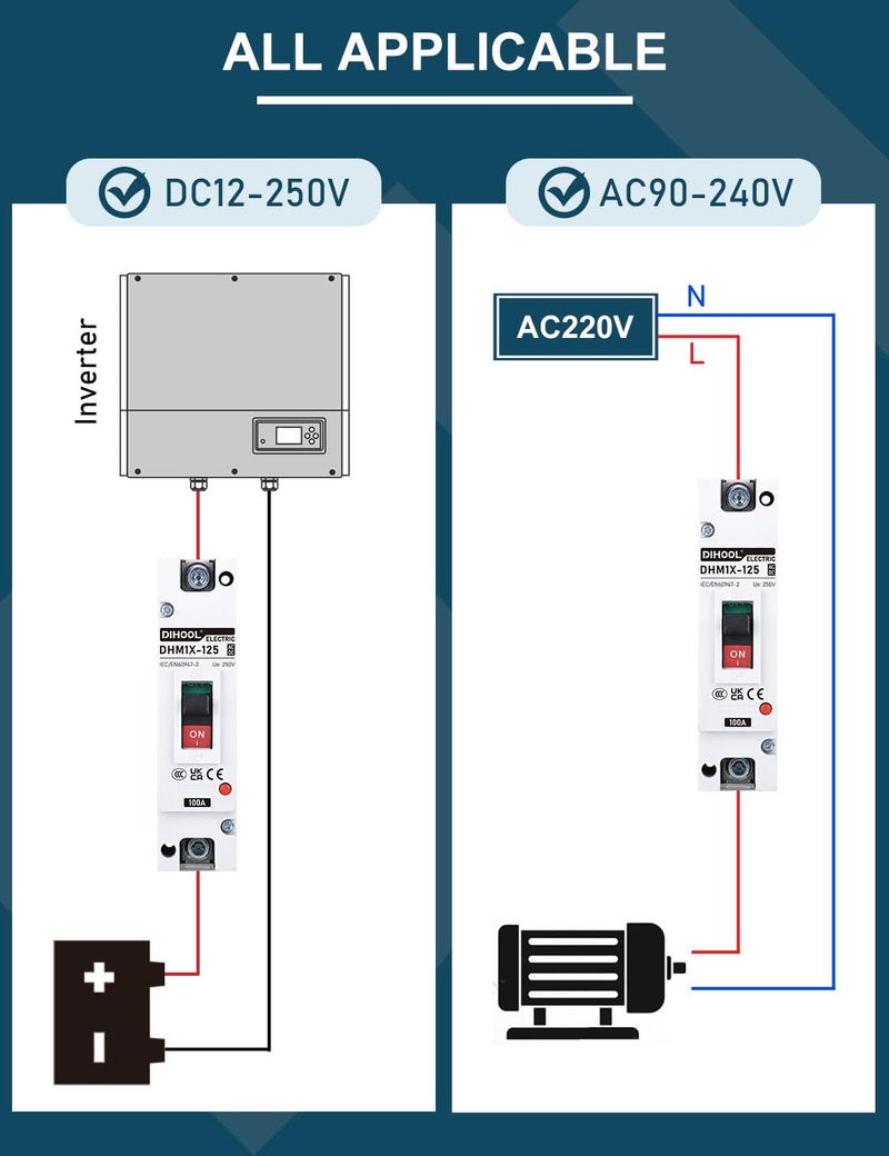 DIHOOL 100 Amp Battery DC Disconnect Switch, DC Breaker for Main Power Station, UPS,Solar - Image 3